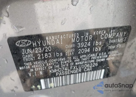 2020 Hyundai Elantra Se из США, поврежденный, VIN KMHD74LFXLU106226